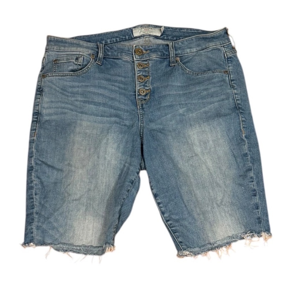 Torrid Denim First at Fit Bermuda Shorts Blue Button Fly Raw Hem Size 12R